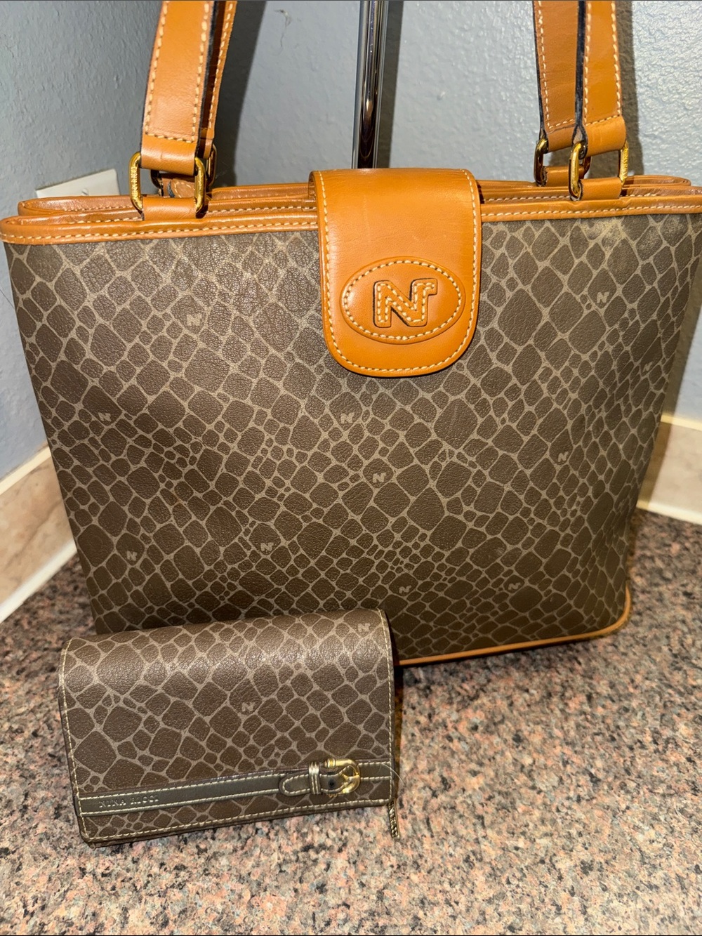 Bundle Nina Ricci Brown Monogram Tote with Wallet Set
